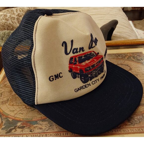 Van Buren GMC Truck Mesh Snapback Hat Navy & Red Logo Retro Style - Picture 3 of 7